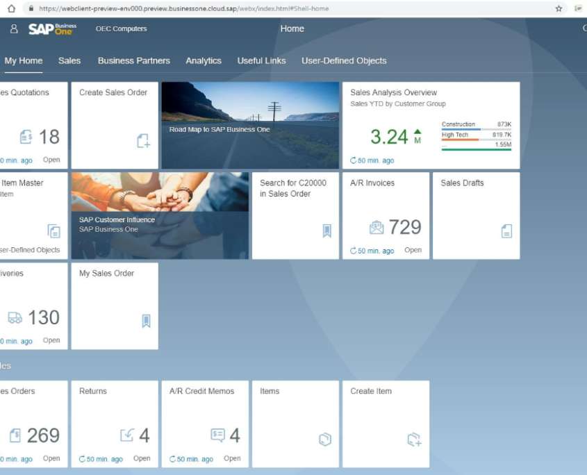 SAP Business One WebClient - Startseite